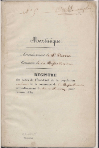 Population esclave : naissances, mariages, décès