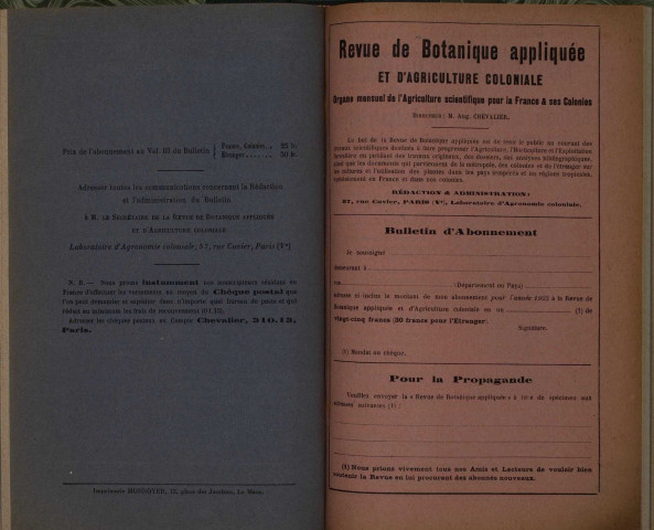 Revue de botanique appliquée et d'agriculture coloniale (n° 21)