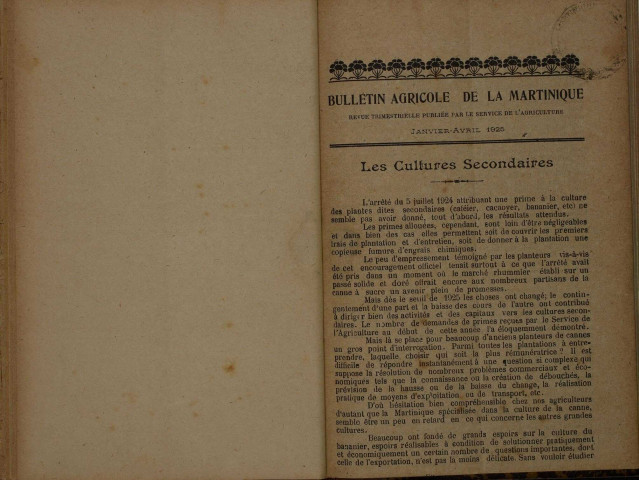 Bulletin agricole de la Martinique (janvier-avril 1925)