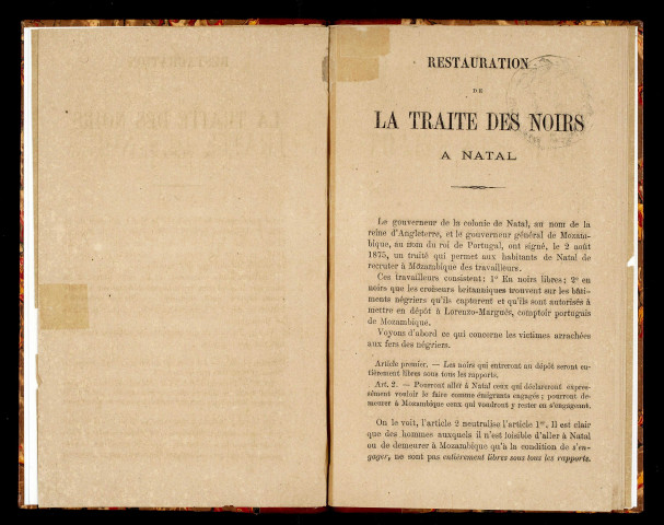 Restauration de la traite des Noirs à Natal