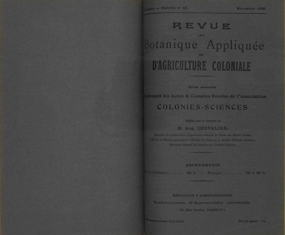Revue de botanique appliquée et d'agriculture coloniale (n° 63)