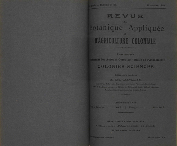 Revue de botanique appliquée et d'agriculture coloniale (n° 63)