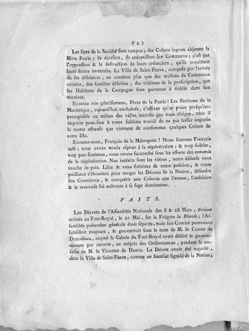 Mémoire des officiers municipaux de la ville de Saint-Pierre, isle Martinique, sur les évènemens arrivés en juin 1790