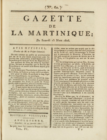 Gazette de la Martinique (1806, n° 60)