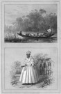 [Homme dans une pirogue naviguant sur un fleuve - Femme de race noire en costume créole]