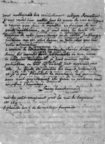 Lettre de Fanny Beauharnais au "citoyen directeur" concernant les victoires militaires et en faveur du citoyen Cubrires