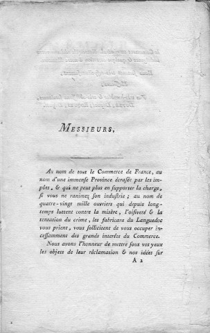 Mémoire sur le commerce en général et celui du Languedoc, dans ses rapports avec les échelles du Levant, la Compagnie des Indes, les Colonies et la Traite des noirs