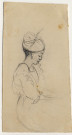 Jeune femme assise, coiffée d'une tête madras