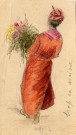 Femme, bouquet de fleurs en main