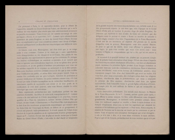 L’église et l’esclavage : lettre à Mgr Fava