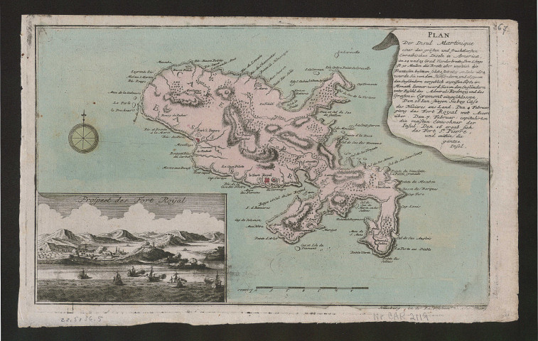 Plan Der Insul Martinique. Prospect des Fort Royal. Plan de l'île de la Martinique. Vue du Fort Royal