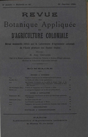 Revue de botanique appliquée et d'agriculture coloniale (n° 41)