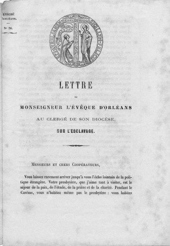 Lettre de Monseigneur l'évêque d'Orléans au clergé de son diocèse sur l'esclavage