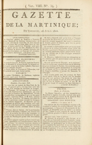 Gazette de la Martinique (1816, n° 34)