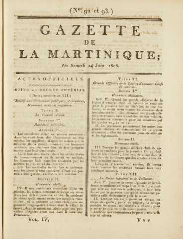 Gazette de la Martinique (1806, n° 92-93)