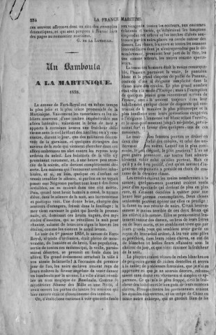 Deux articles parus dans La France maritime : Max-Radiguet, R. "Un bamboula à la Martinique" ; Bourgade, "La Guadeloupe"