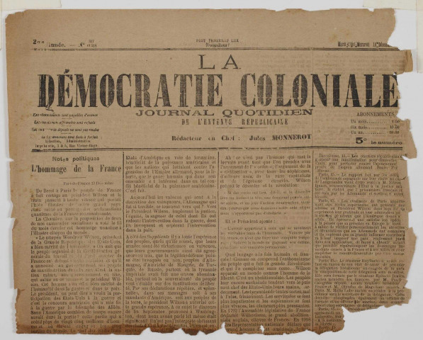 La Démocratie coloniale (n° 317-318)