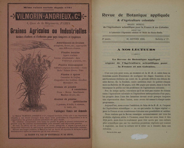 Revue de botanique appliquée et d'agriculture coloniale (n° 17)