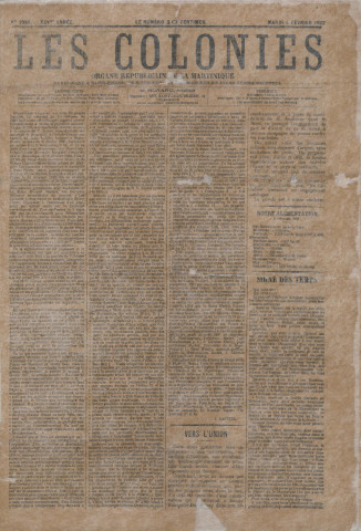 Eruption volcanique de 1902 : journaux : Les colonies. 4 février 1902, n°2984. 30 avril 1902, n°3053. Les Antilles. 15 mars 1902, n°217. « Les douze derniers jours de Saint-Pierre », France-Antilles, J.P. Cottrel. 6 mai 1972, n°1707