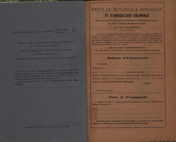 Revue de botanique appliquée et d'agriculture coloniale (n° 41)