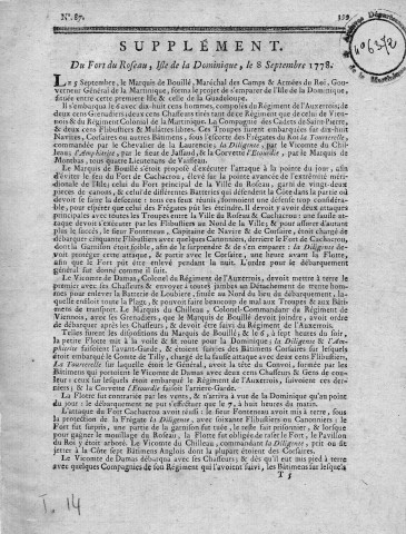 Guerre d'indépendance américaine. Opération de diversion dans les Antilles, opérations menées pour s'emparer de la Dominique