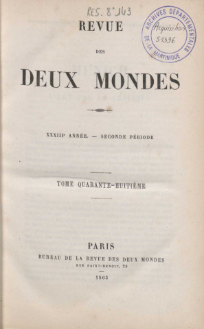 Revue des Deux Mondes. tome XLVIII (1863, novembre), XXXIIIe année, seconde période