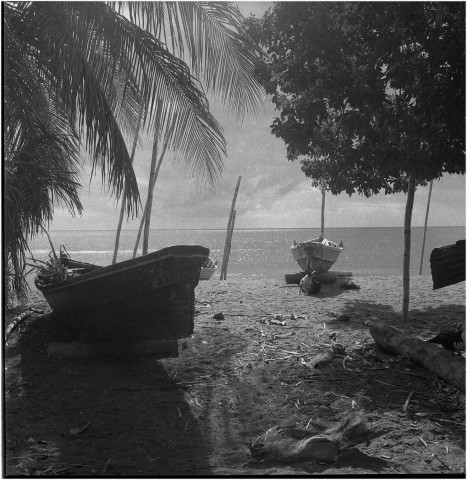 Anses d'Arlets, Grand Anse. Paysage maritime : bateau ; un village