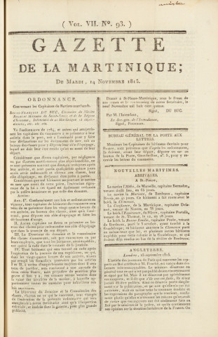 Gazette de la Martinique (1815, n° 93)