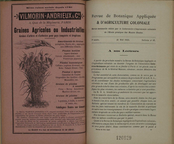 Revue de botanique appliquée et d'agriculture coloniale (n° 45)