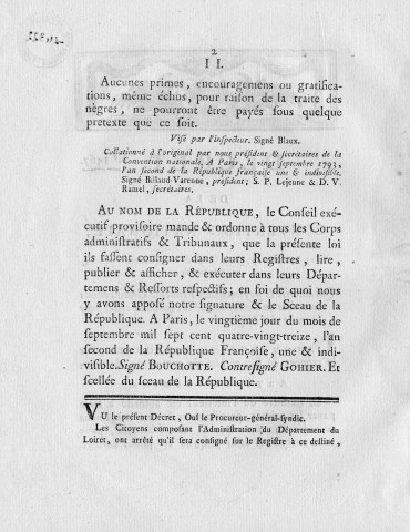 Payement des primes et gratifications accordées à l'exception de celles pour la traite des nègres : décret n° 1567 de la Convention nationale du 19 septembre 1793