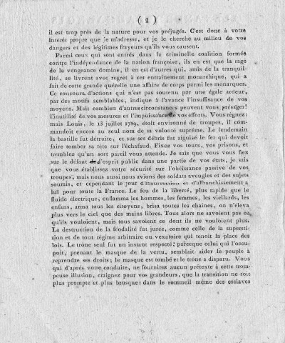 Déclaration du citoyen général de brigade, chef de l'état-major de l'armée du Rhin Alexandre Beauharnais, aux puissances coalisées contre l'indépendance de la République française