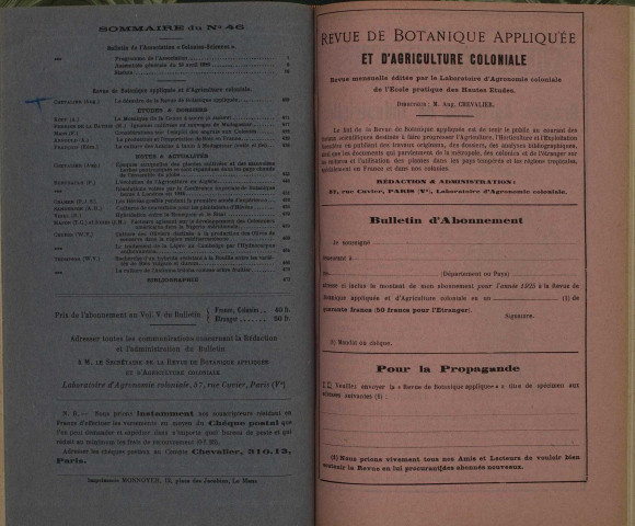 Revue de botanique appliquée et d'agriculture coloniale (n° 46)