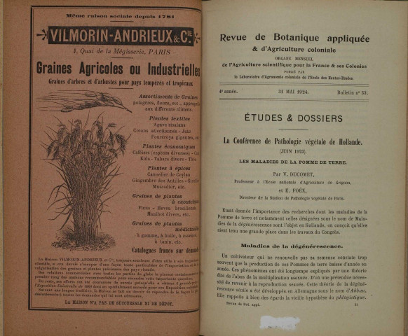 Revue de botanique appliquée et d'agriculture coloniale (n° 33)