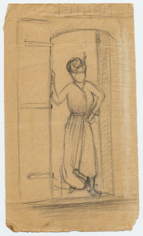 Femme sur le seuil de sa porte