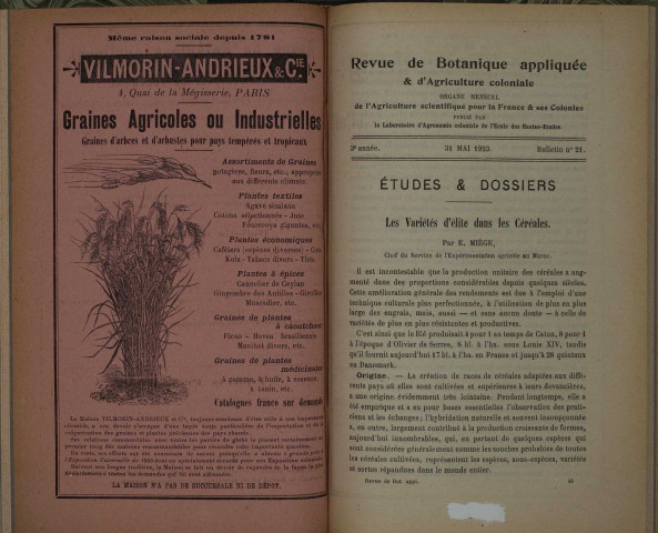 Revue de botanique appliquée et d'agriculture coloniale (n° 21)