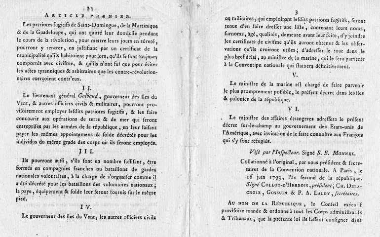 Citoyens de Saint-Domingue, de la Martinique et de la Guadeloupe réfugiés à Sainte-Lucie et dans d'autres contrées de l'Amérique : décret de la Convention nationale