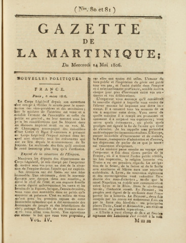 Gazette de la Martinique (1806, n° 80-81)