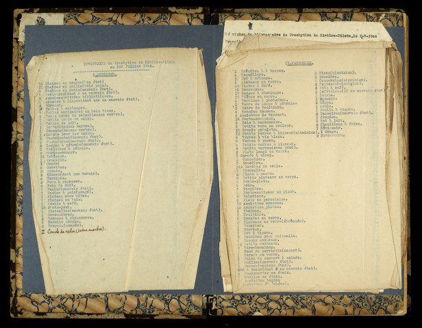 Comptes rendus du conseil paroissial, des visites pastorales et inventaire du presbytère au 1er juillet 1942