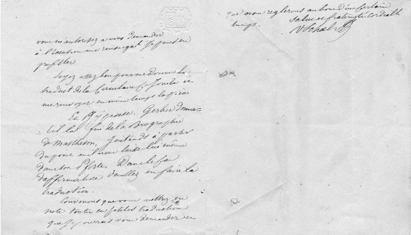 Lettre de Victor Schoelcher en exil à Herne Bay dans le Kent, à Théodore Karcher, à propos d'un prêt d'ouvrages et de la biographie de Matteson