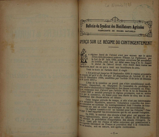 Bulletin du Syndicat des distillateurs agricoles (n° 11/1925)