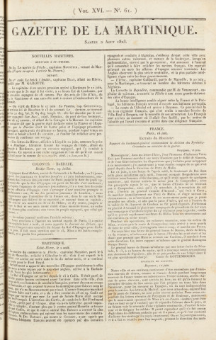 Gazette de la Martinique (1823, n° 61)