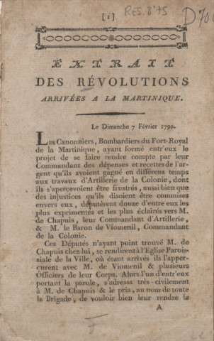 Extrait des révolutions arrivées à la Martinique