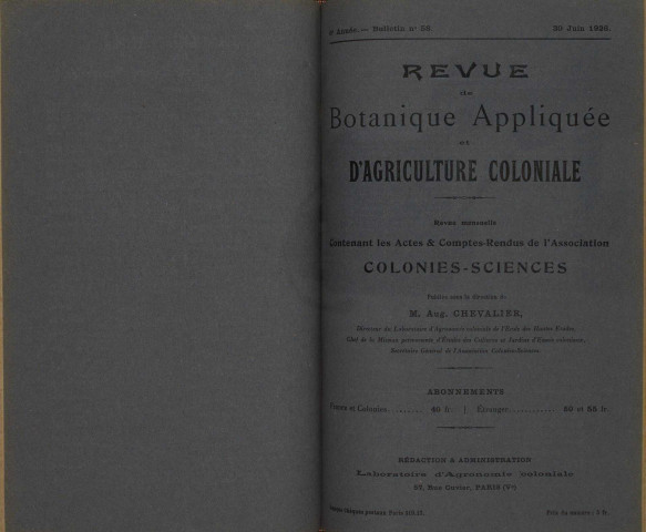 Revue de botanique appliquée et d'agriculture coloniale (n° 58)