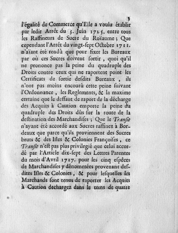 Transit des sucres raffinés dans le royaume : lettres patentes sur arrest données à Marly le 14 février 1730