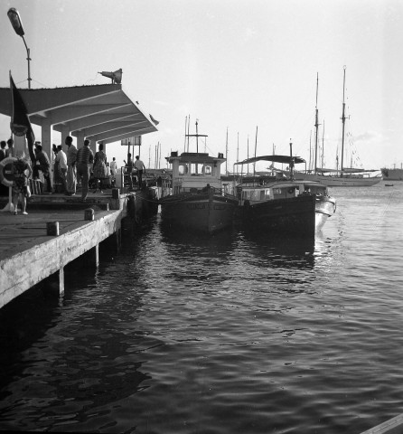 Fort-de-France, front de mer : embarcadère, vedettes amarrées au port