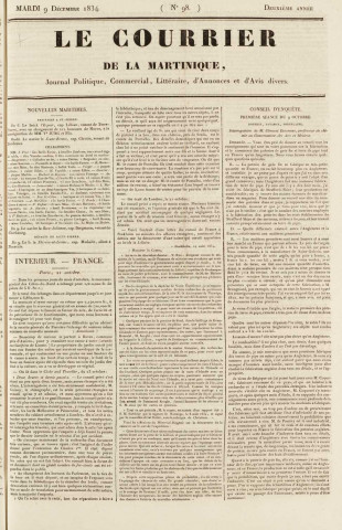 Le Courrier de la Martinique (1834, n° 98)