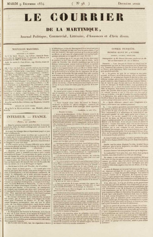 Le Courrier de la Martinique (1834, n° 98)