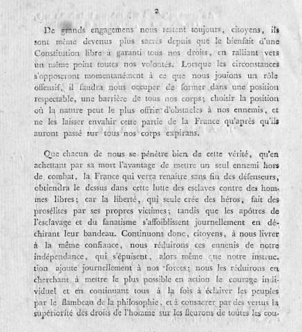 Lettre d'Alexandre de Beauharnais, général en chef, à ses frères d'armes de l'armée du Rhin concernant la capitulation. Wissembourg, le 31 juillet 1793
