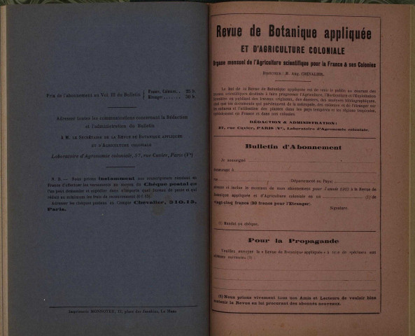 Revue de botanique appliquée et d'agriculture coloniale (n° 22)