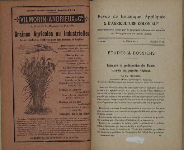 Revue de botanique appliquée et d'agriculture coloniale (n° 43)